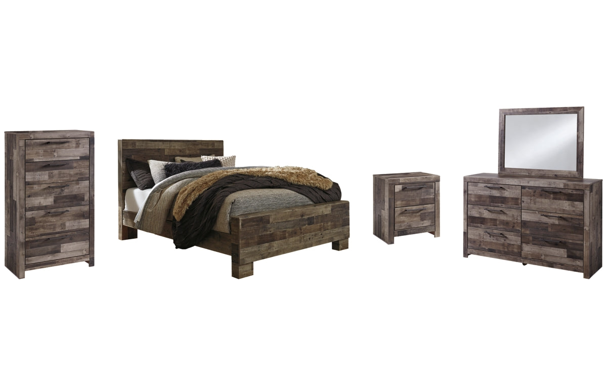 Derekson Queen Panel Bed with Mirrored Dresser, Chest and Nightstand