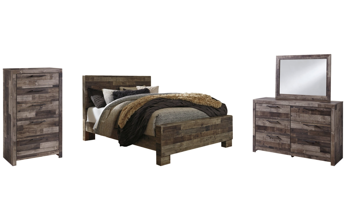 Derekson Queen Panel Bed with Mirrored Dresser and Chest
