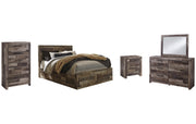 Derekson Queen Panel Bed with 4 Storage Drawers with Mirrored Dresser, Chest and Nightstand