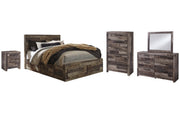 Derekson Queen Panel Bed with 6 Storage Drawers with Mirrored Dresser, Chest and Nightstand