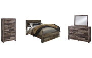 Derekson Queen Panel Bed with 2 Storage Drawers with Mirrored Dresser and Chest