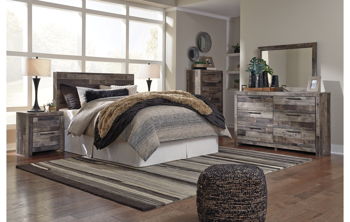Derekson Queen/Full Panel Headboard with Mirrored Dresser, Chest and Nightstand
