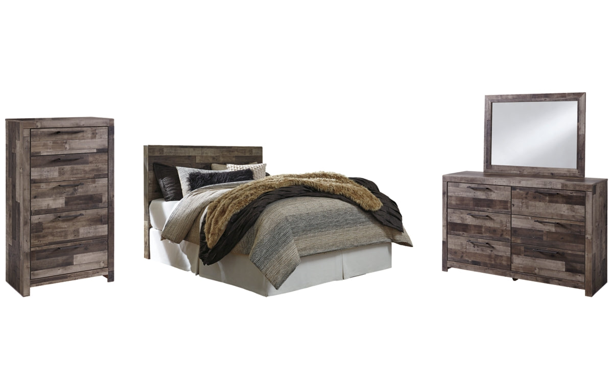 Derekson Queen/Full Panel Headboard with Mirrored Dresser and Chest