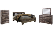 Derekson King Panel Bed with Mirrored Dresser and Chest