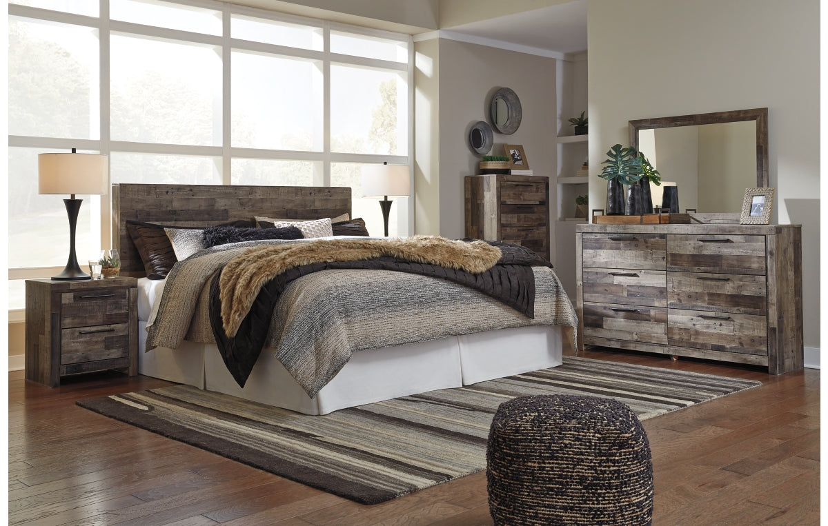 Derekson King Panel Headboard with Mirrored Dresser, Chest and Nightstand