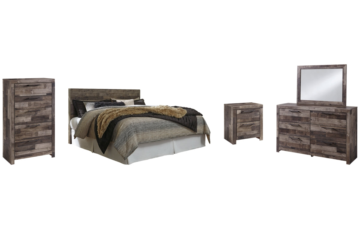 Derekson King Panel Headboard with Mirrored Dresser, Chest and Nightstand