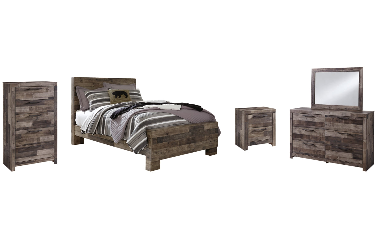 Derekson Full Panel Bed with Mirrored Dresser, Chest and Nightstand