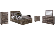 Derekson Full Panel Bed with 6 Storage Drawers with Mirrored Dresser, Chest and Nightstand