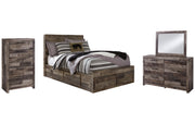 Derekson Full Panel Bed with 6 Storage Drawers with Mirrored Dresser and Chest