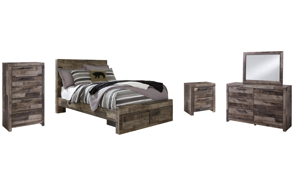Derekson Full Panel Bed with 2 Storage Drawers with Mirrored Dresser, Chest and Nightstand