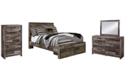 Derekson Full Panel Bed with 2 Storage Drawers with Mirrored Dresser and Chest