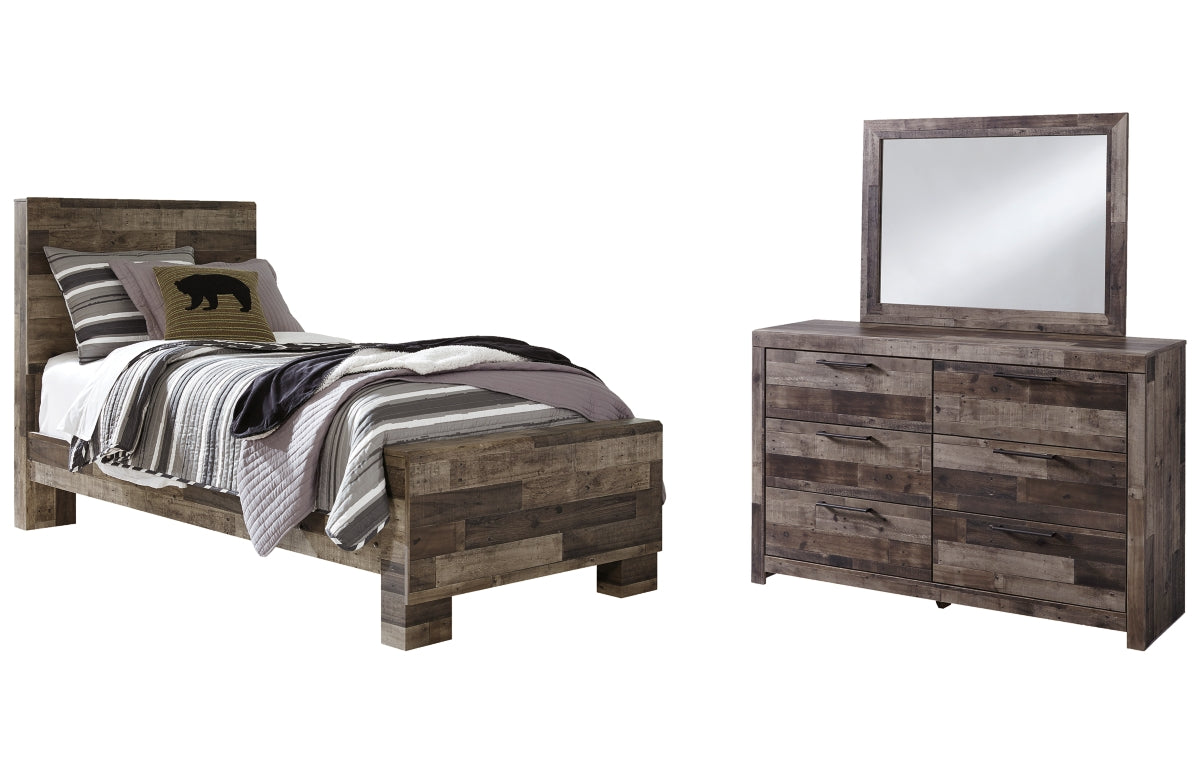 Derekson Twin Panel Bed with Mirrored Dresser