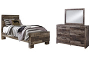Derekson Twin Panel Bed with Mirrored Dresser