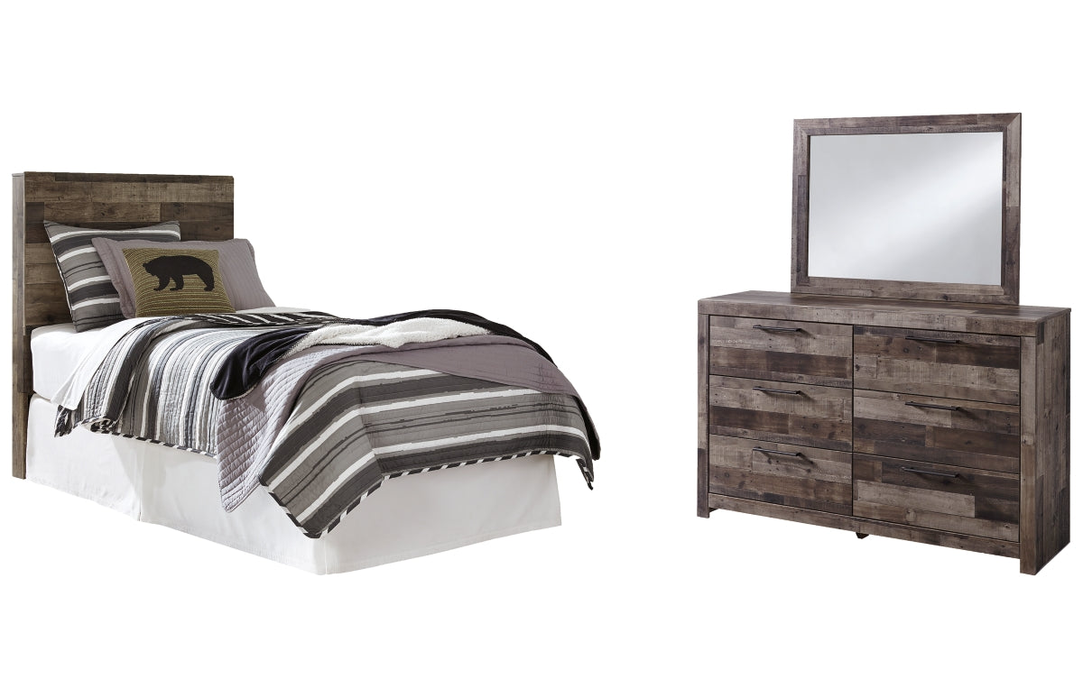 Derekson Twin Panel Headboard with Mirrored Dresser