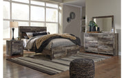 Derekson Queen Panel Bed with 2 Storage Drawers with Mirrored Dresser and Nightstand