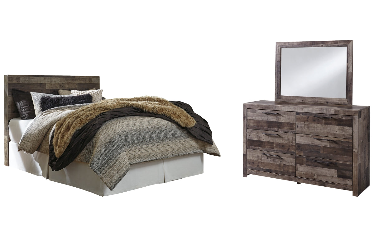 Derekson Queen/Full Panel Headboard with Mirrored Dresser