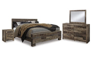 Derekson King Panel Bed with Mirrored Dresser and Nightstand