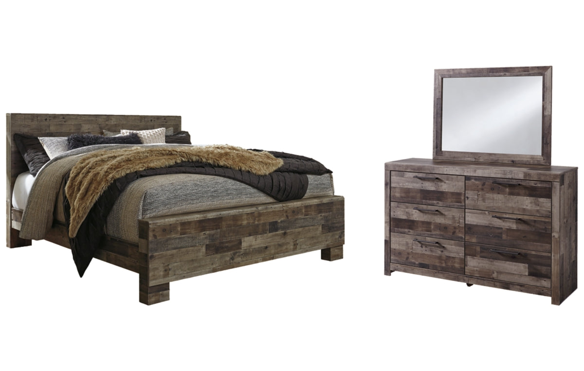 Derekson King Panel Bed with Mirrored Dresser