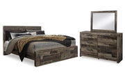Derekson King Panel Bed with 2 Storage Drawers with Mirrored Dresser