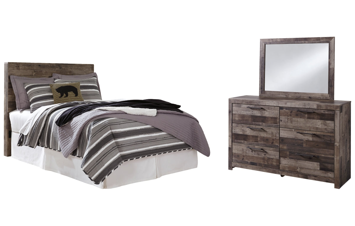 Derekson Full Panel Headboard with Mirrored Dresser