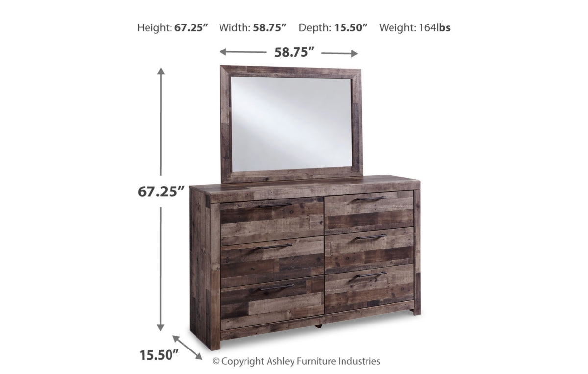 Derekson King Panel Bed with 2 Storage Drawers with Mirrored Dresser and Nightstand