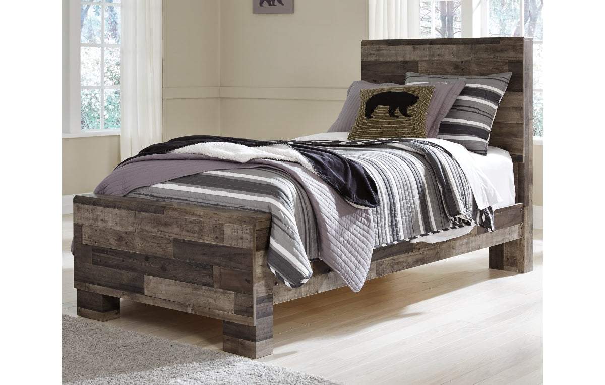 Derekson Twin Panel Bed with Mirrored Dresser, Chest and Nightstand