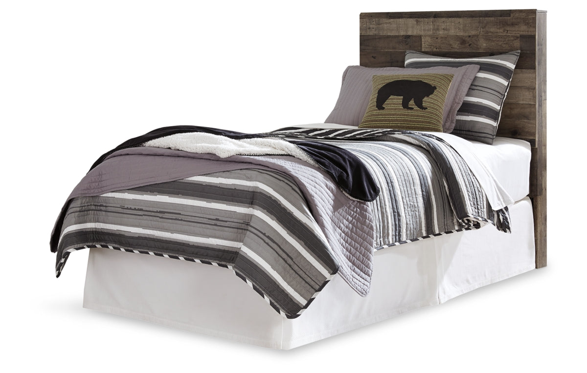 Derekson Twin Panel Headboard with Mirrored Dresser, Chest and Nightstand