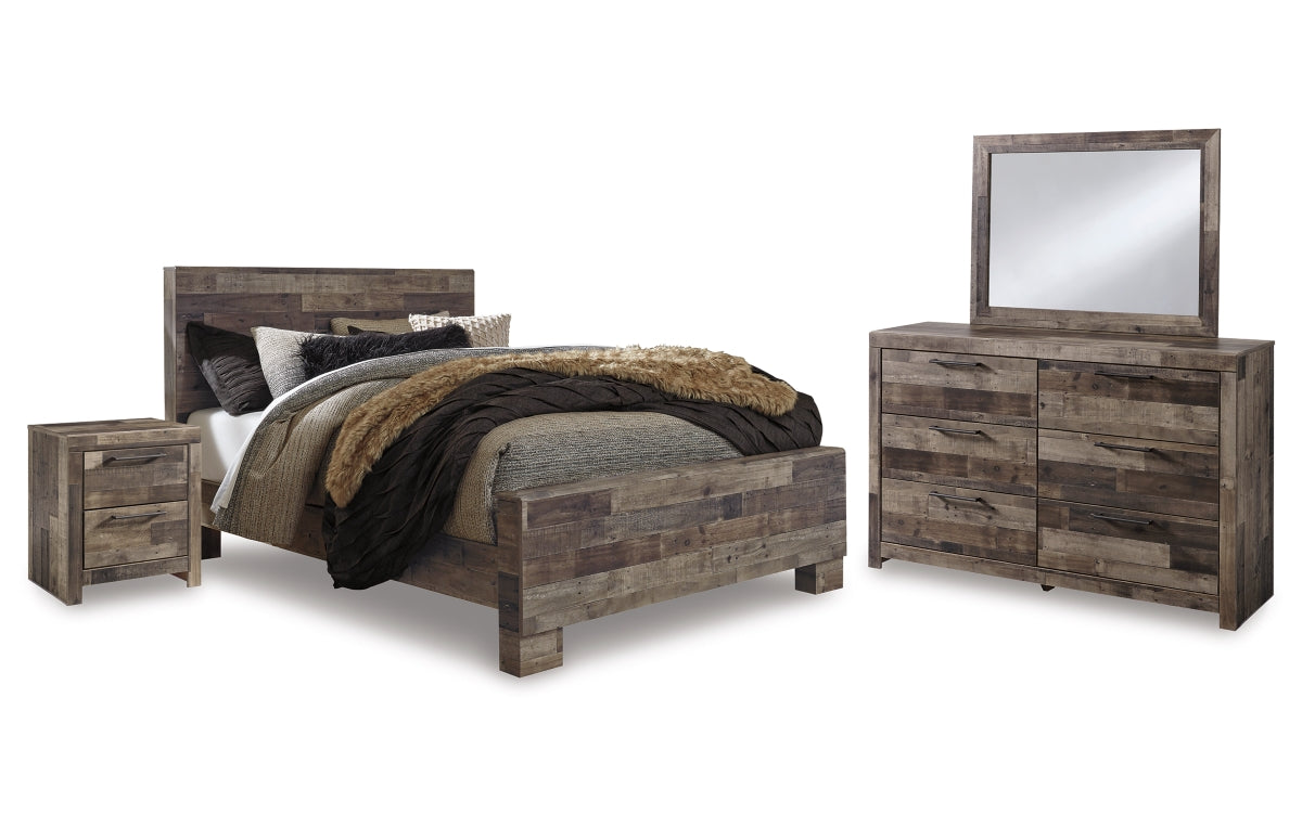 Derekson Queen Panel Bed with Mirrored Dresser and Nightstand