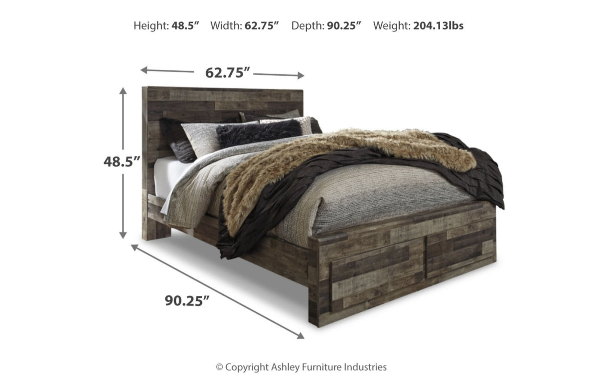 Derekson Queen Panel Bed with 2 Storage Drawers with Mirrored Dresser and Nightstand