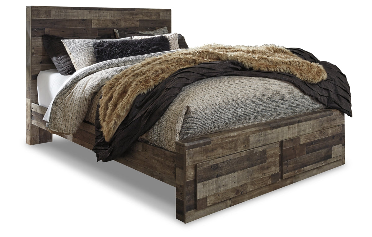 Derekson Queen Panel Bed with 2 Storage Drawers with Mirrored Dresser and Nightstand