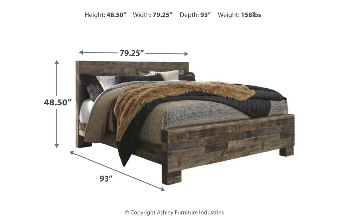 Derekson King Panel Bed with Mirrored Dresser, Chest and Nightstand