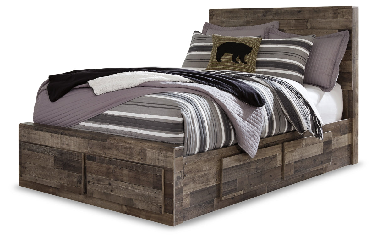 Derekson Full Panel Bed with 6 Storage Drawers with Mirrored Dresser, Chest and Nightstand