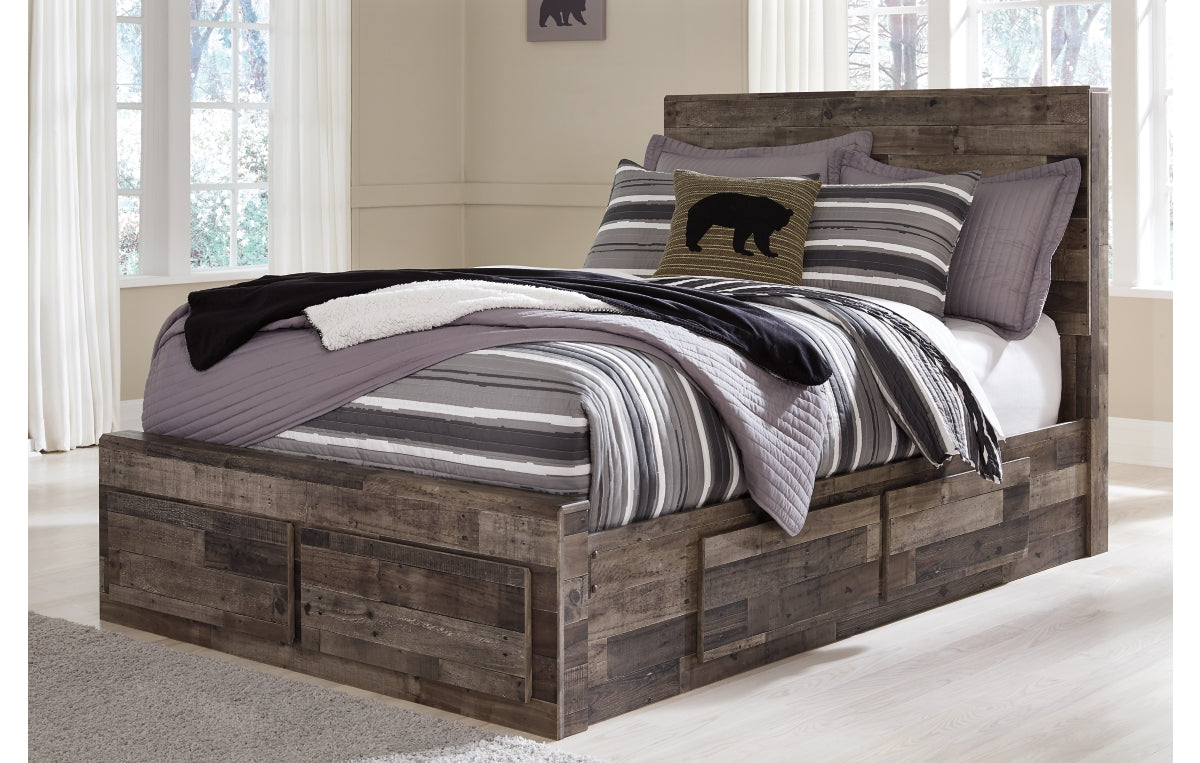 Derekson Full Panel Bed with 6 Storage Drawers with Mirrored Dresser, Chest and Nightstand