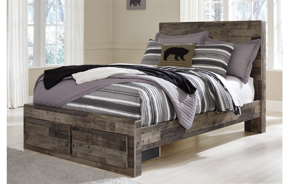 Derekson Full Panel Bed with 2 Storage Drawers with Mirrored Dresser