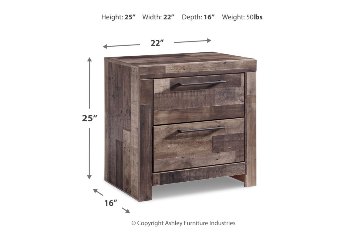 Derekson Queen Panel Bed with 2 Storage Drawers with Mirrored Dresser and Nightstand