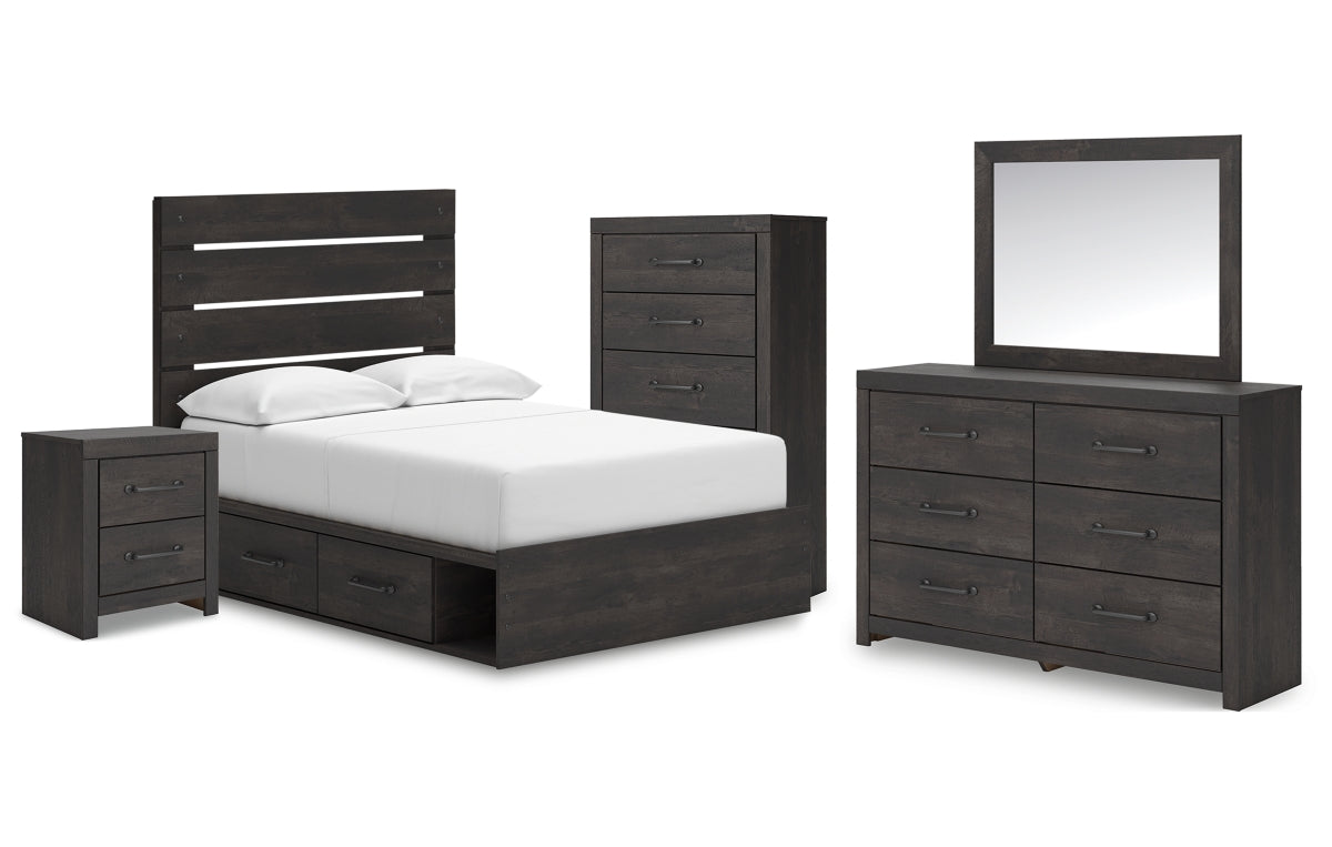 Hollivern Full Panel Bed with Storage with Mirrored Dresser, Chest and Nightstand