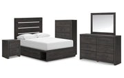 Hollivern Full Panel Bed with Storage with Mirrored Dresser, Chest and Nightstand