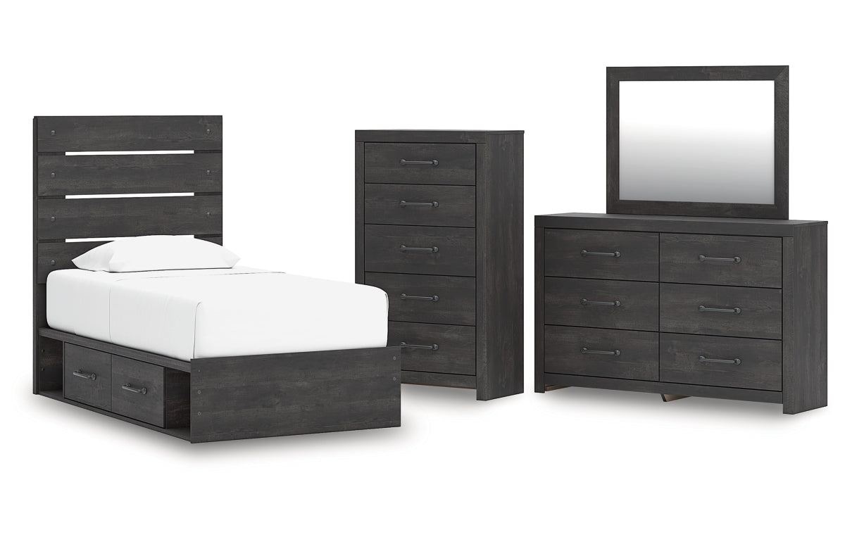 Hollivern Twin Panel Storage Bed, Dresser, Mirror and Chest