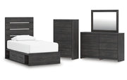 Hollivern Twin Panel Storage Bed, Dresser, Mirror and Chest