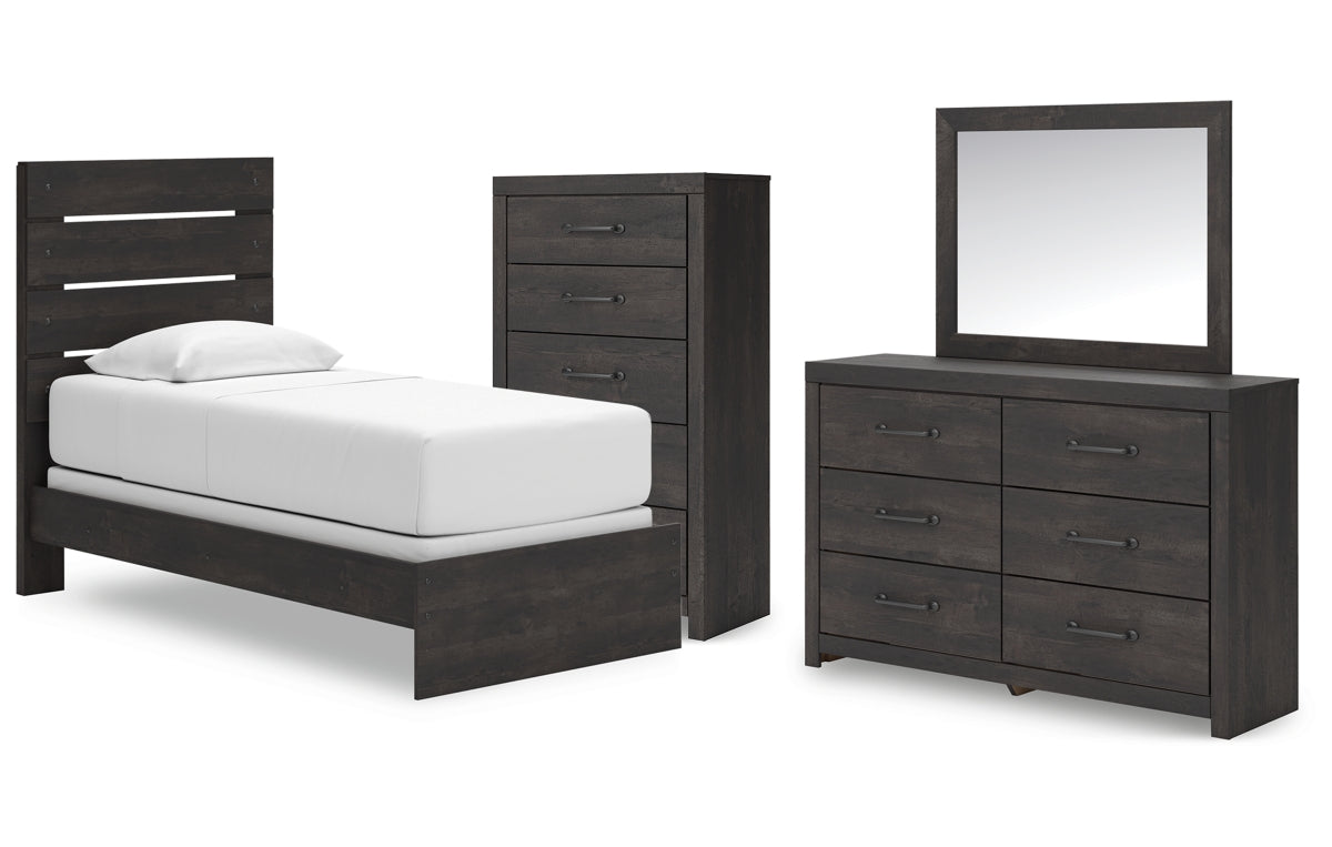 Hollivern Twin Panel Bed with Mirrored Dresser and Chest