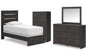 Hollivern Twin Panel Bed with Mirrored Dresser and Chest