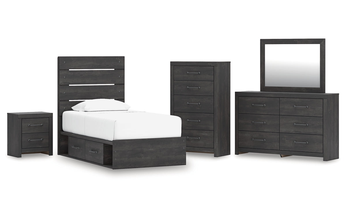 Hollivern Twin Panel Storage Bed with Mirrored Dresser, Chest and Nightstand