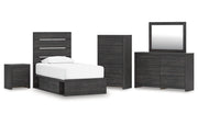 Hollivern Twin Panel Storage Bed with Mirrored Dresser, Chest and Nightstand