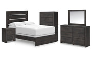 Hollivern Full Panel Bed with Mirrored Dresser, Chest and Nightstand