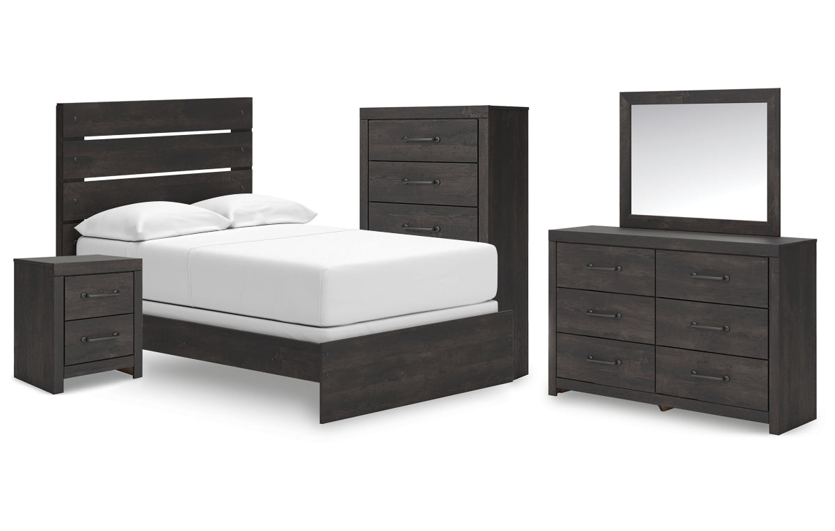 Hollivern Full Panel Bed, Dresser, Mirror, Chest and Nightstand