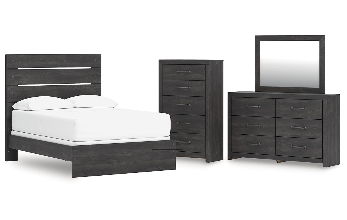 Hollivern Full Panel Bed with Mirrored Dresser and Chest