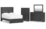 Hollivern Full Panel Bed with Mirrored Dresser and Chest