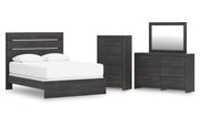 Hollivern Queen Panel Bed with Mirrored Dresser and Chest