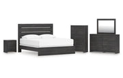 Hollivern King Panel Bed, Dresser, Mirror, Chest and Nightstand