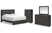 Hollivern King Panel Bed with Mirrored Dresser and Chest